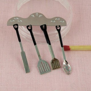 Miniature cooking set with rack doll house kitchen 