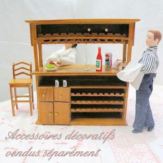 Bar miniature poupée en bois avec portes et étagères