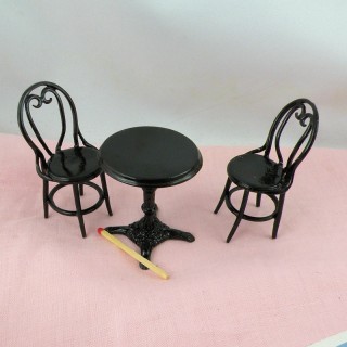 Chaises et table fer bistrot miniature 1/12 maison de poupée