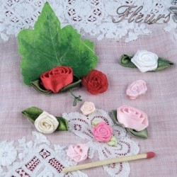 Fabric ribbon flowers and leaves.